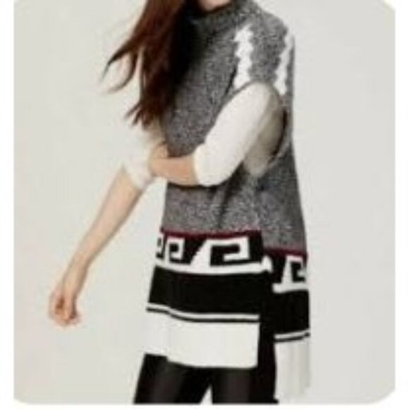 Ann Taylor LOFT Womens Aztec Turtleneck Tunic/Poncho Sleeveless Sweater Size XS/ - Picture 1 of 8